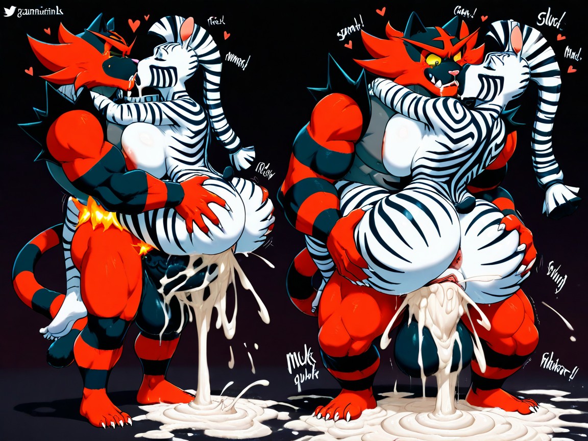 Big Breasts, Female Incineroar Being Dominated By Zebra, Trembling Furry AI Porn