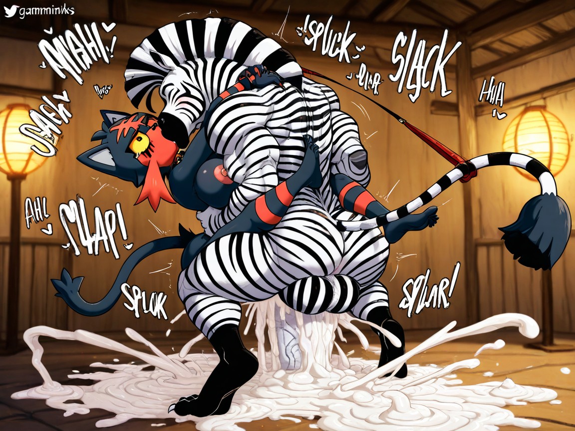Nude, Female Litten Being Dominated By Zebra, Head Back Furry AI Porn