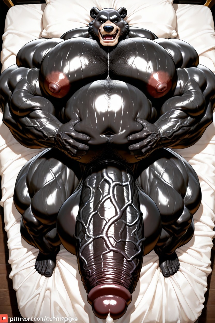 On Back, Gigantic Hyper Dick, Hyper Gigantic Macro Penis Furry AI Porn