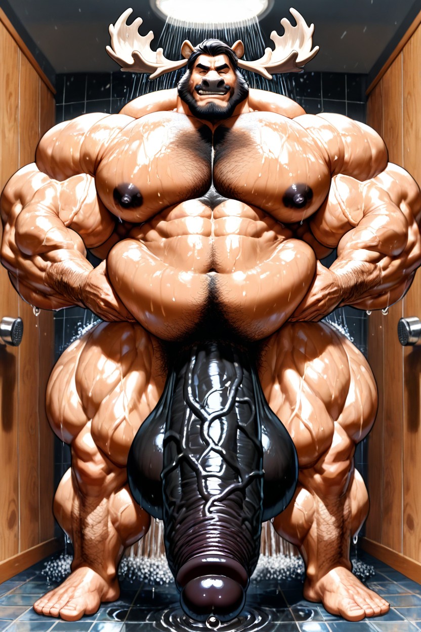 Hyper Gigantic Macro Penis, Gigantic Biceps, Surreal Absurd Impossible Gigantic Cock Size Furry AI Porn