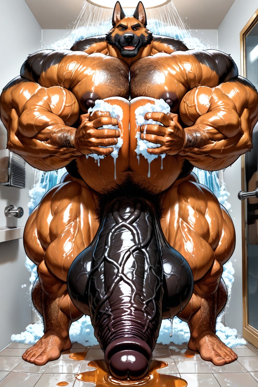 Gigantic Monster Dick, Gigantic Biceps, Sweaty Furry AI Porn