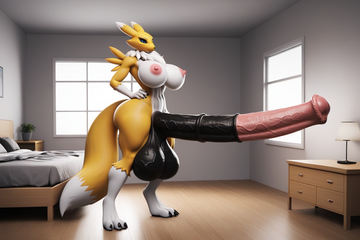 Macro Sized Penis, Penis Wider Than Waist, Side View Furry AI Porn