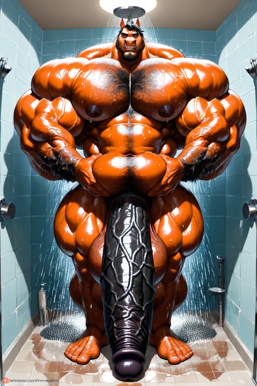 Horse, Sweaty, Impossibly Large Macro Penis Furry AI Porn