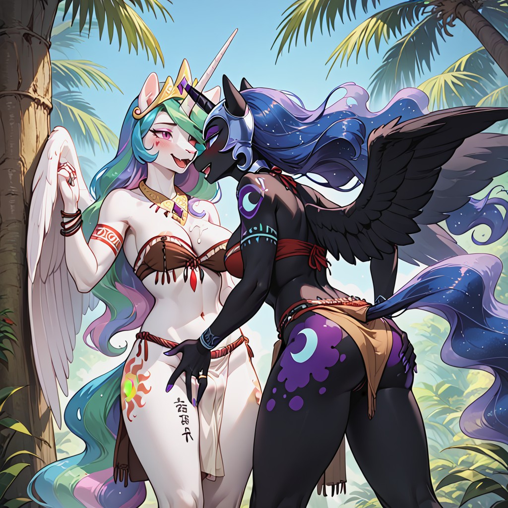 Spreading Wings, Princess Celestia Benting Over, Blushing Porno IA Furry