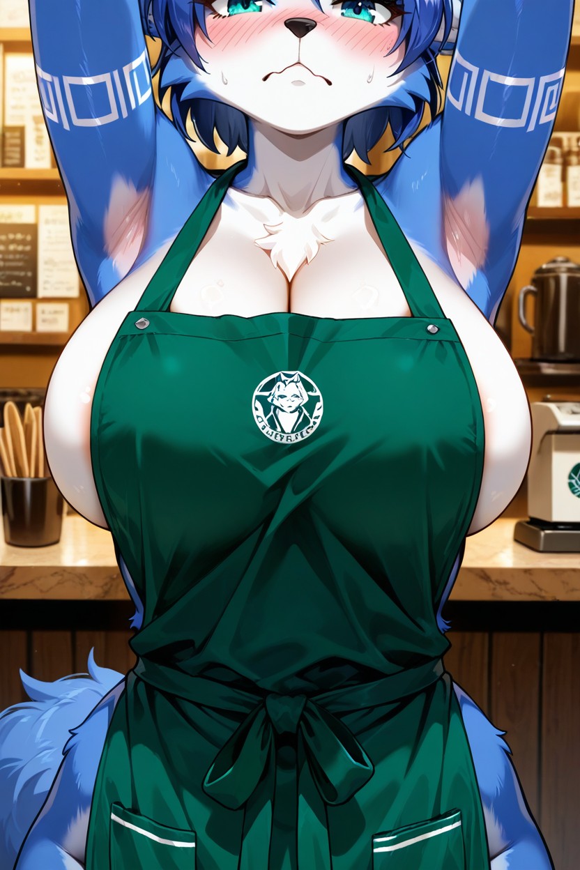 Side View, Barista, Tir En Buste Porno IA Furry