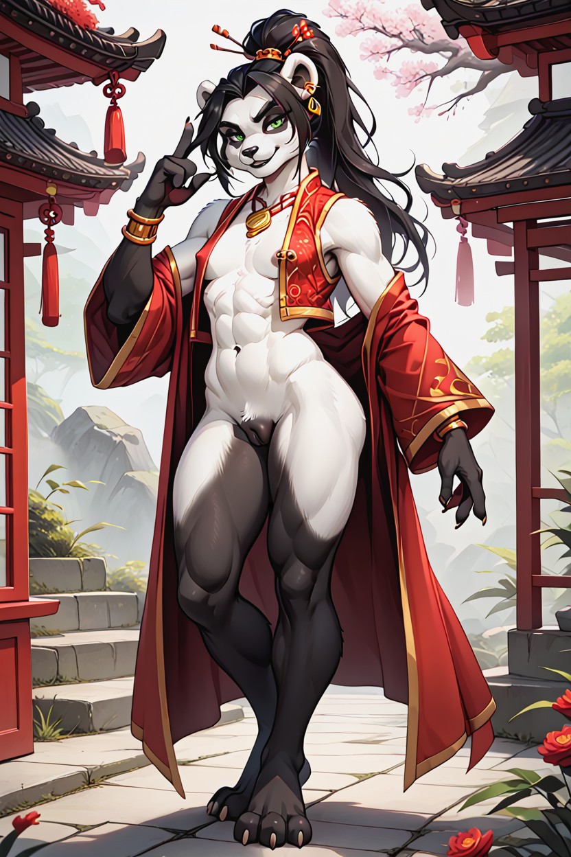 Long Hair, Ribs Visible, Female Pandaren ファーリーAIポルノ