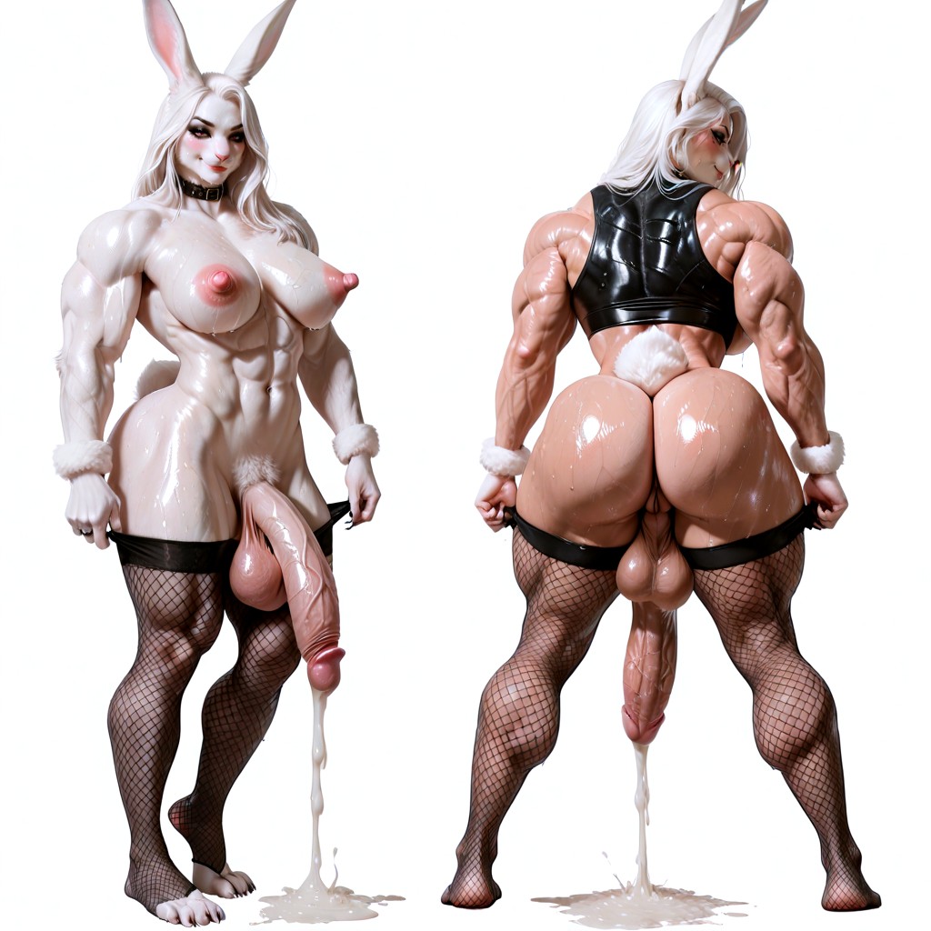 Long White Hair, Rabbit Nose, Feminine Face AI獸人黃片