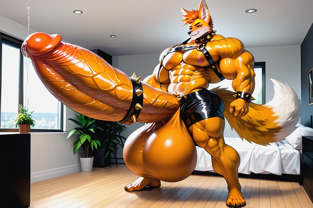 Sexy Pose, Topless, Gold Orange Full Body Porno IA Furry