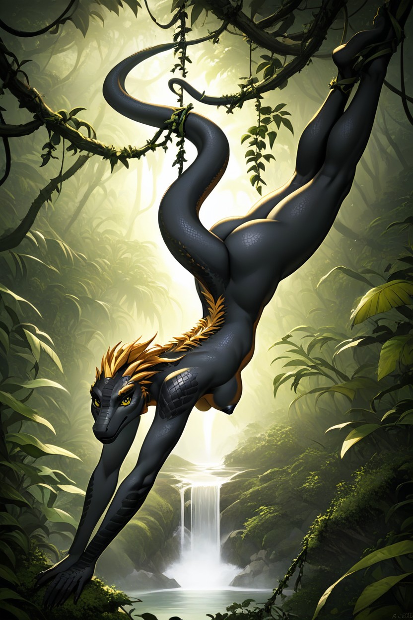 Graceful Posture, Vibrant Colors, Misty Mountains Pornografia peluda com IA