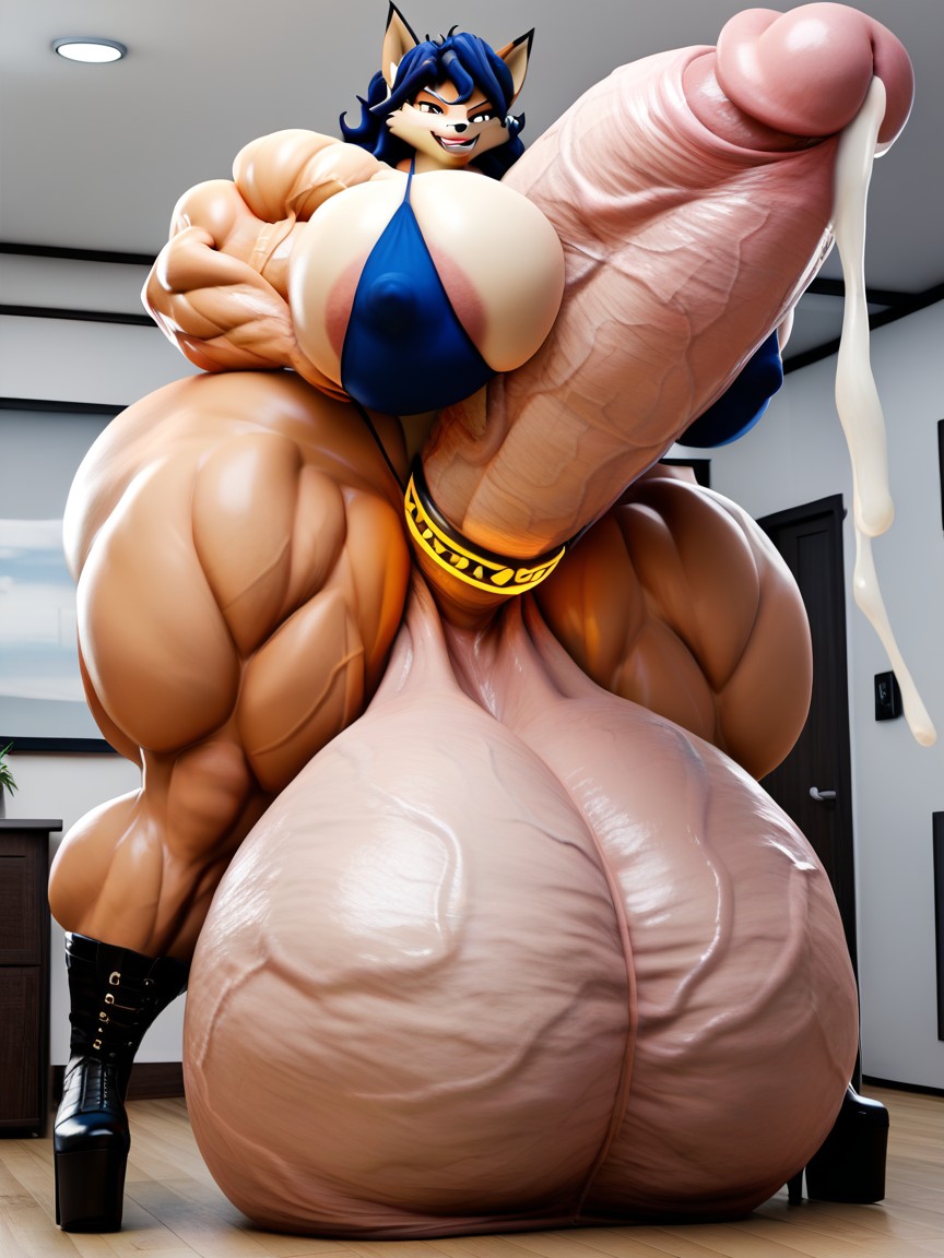 Penis Thicker Than Legs, Hyper Gigantic Testicles, Glowing Cock Ring Pornografia peluda com IA