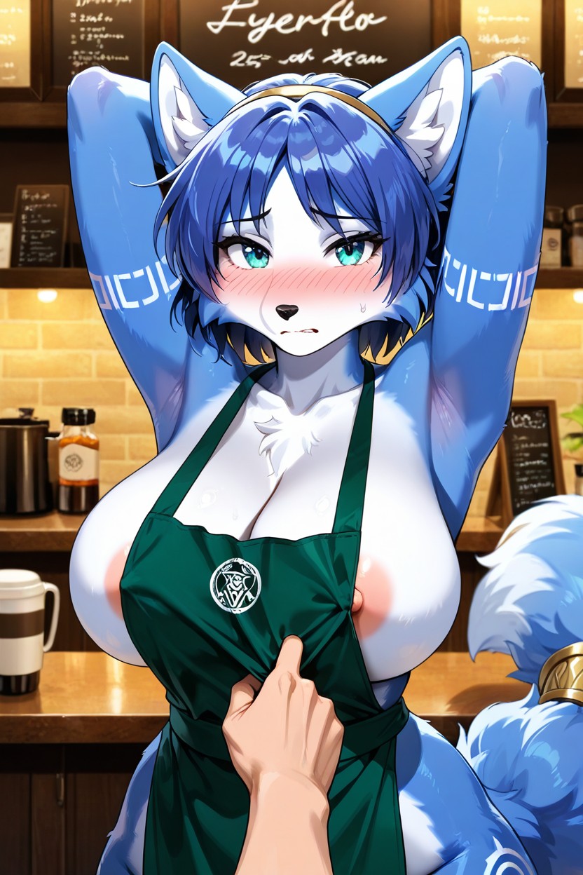 부끄러움, Coffee Shop, Looking At Viewer 퍼리 AI 포르노
