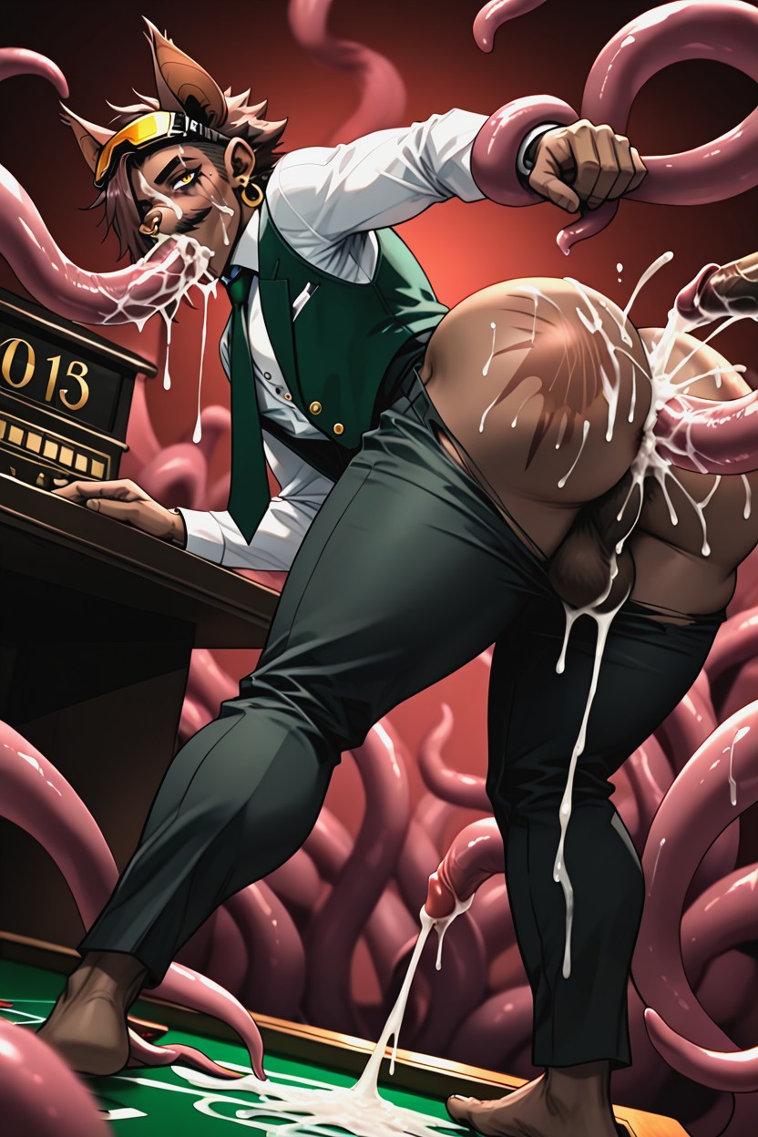 Gold Nose Ring, A Dark Green Vest, Gay Doggystyle Tentacle Spitroast Pornografia peluda com IA