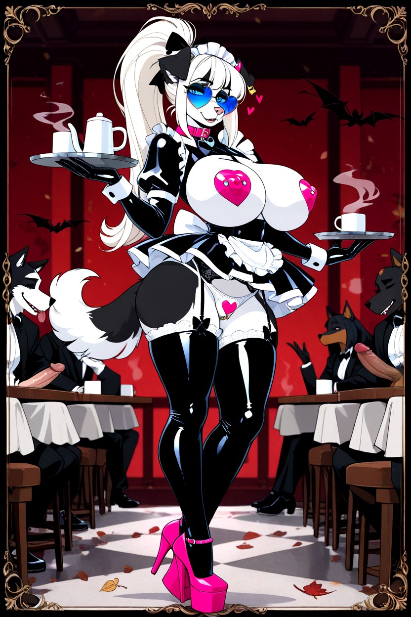On Left Ear Tip Name Tag Like A Cow's, Latex Maid Dress, Maid Hait ファーリーAIポルノ