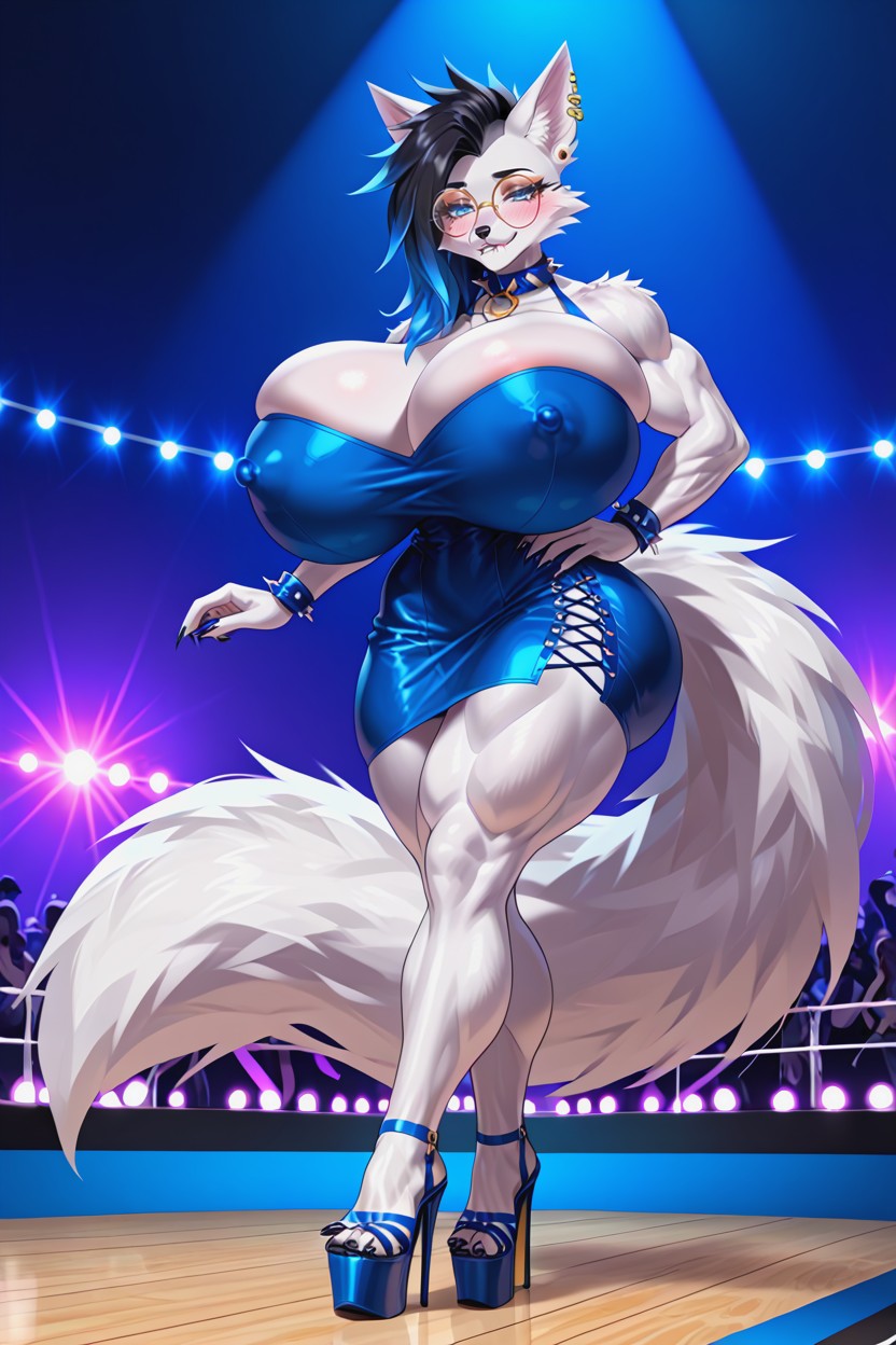 Massive Spherical Butt, Colossal Breast, Ear Piercings Furry AI Porn