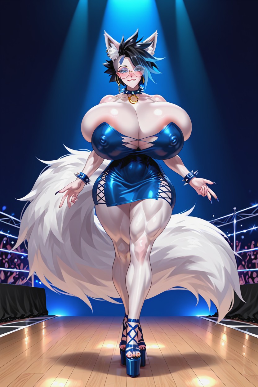 Spiked Buzzcut Hair, Colossal Oversized Breasts Bigger Than Body, Fox Snout Фурри AI порно