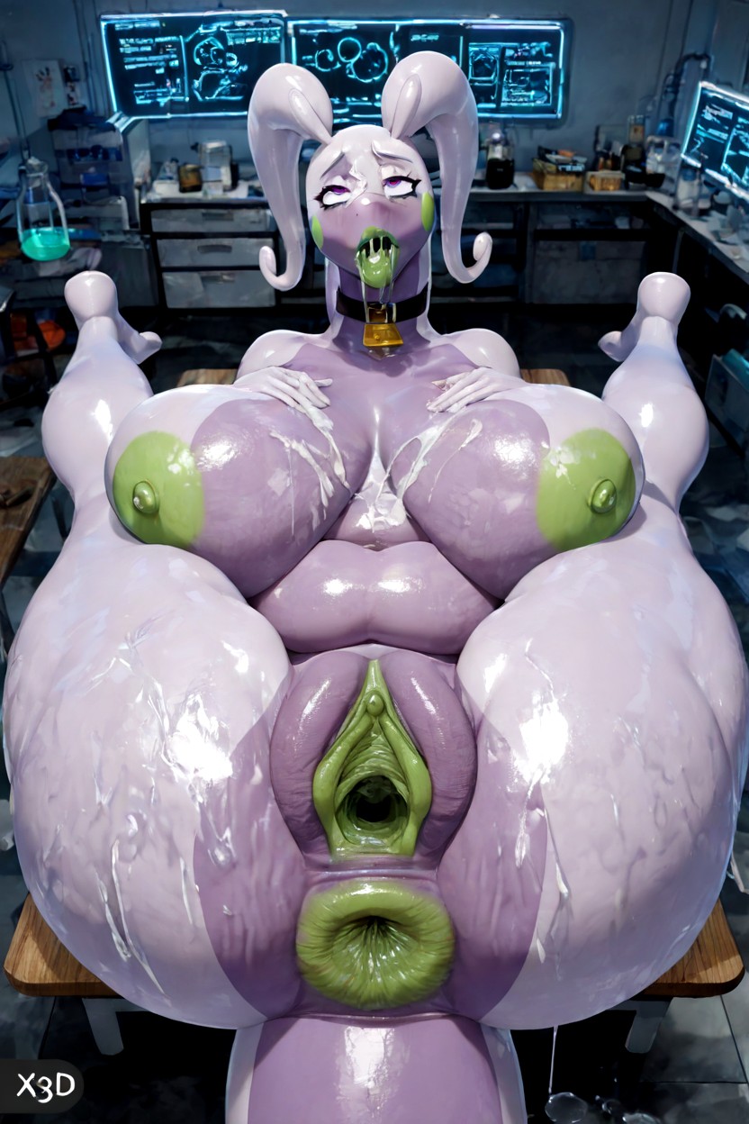 Huge Thighs, Oiled Skin, Body Turning Into Purple Jelly Furry AI Porn