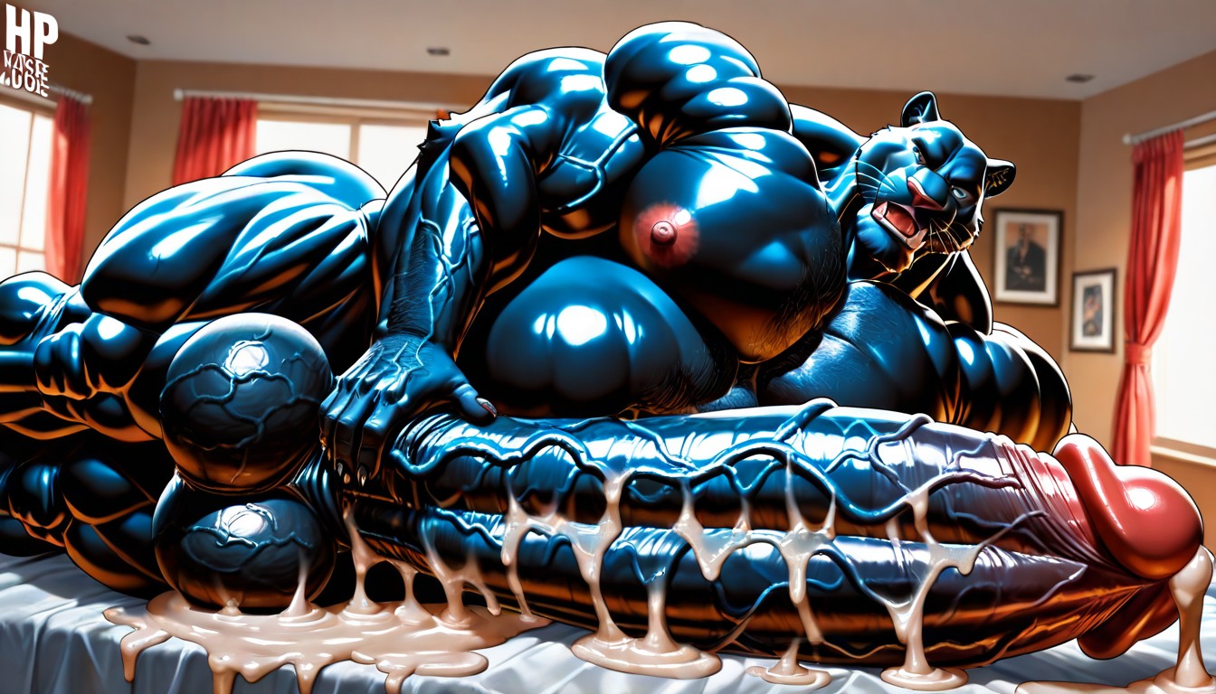 50+, Gigantic Biceps, On Bed Furry AI Porn