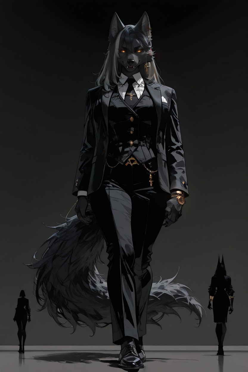 Sharp Lapels, Waist, Wolf Legs Furry AI Porn