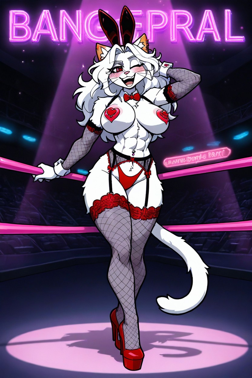 Sexy Black Fishnet Stockings, Winks, Fishnet Stockings With Frills Furry AI Porn