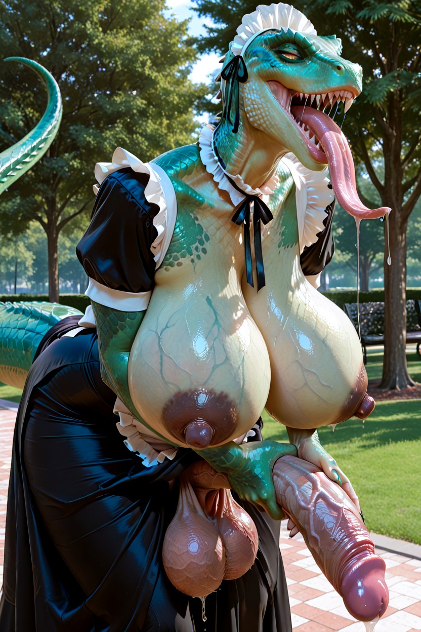 At Park, Green Color, Massive Saggy Testicles Furry AI Porn