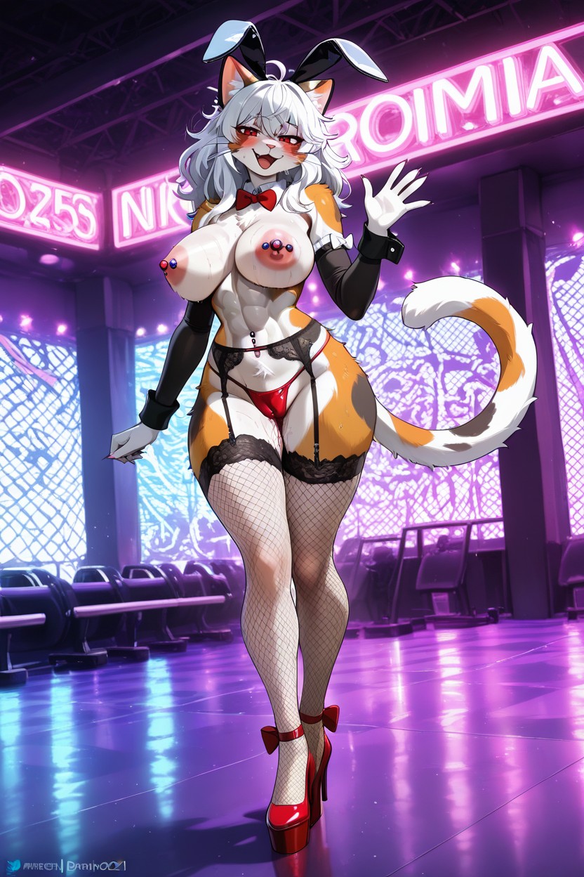 Nude Navel, Hidden Vibrator, Red Eyes Furry AI Porn