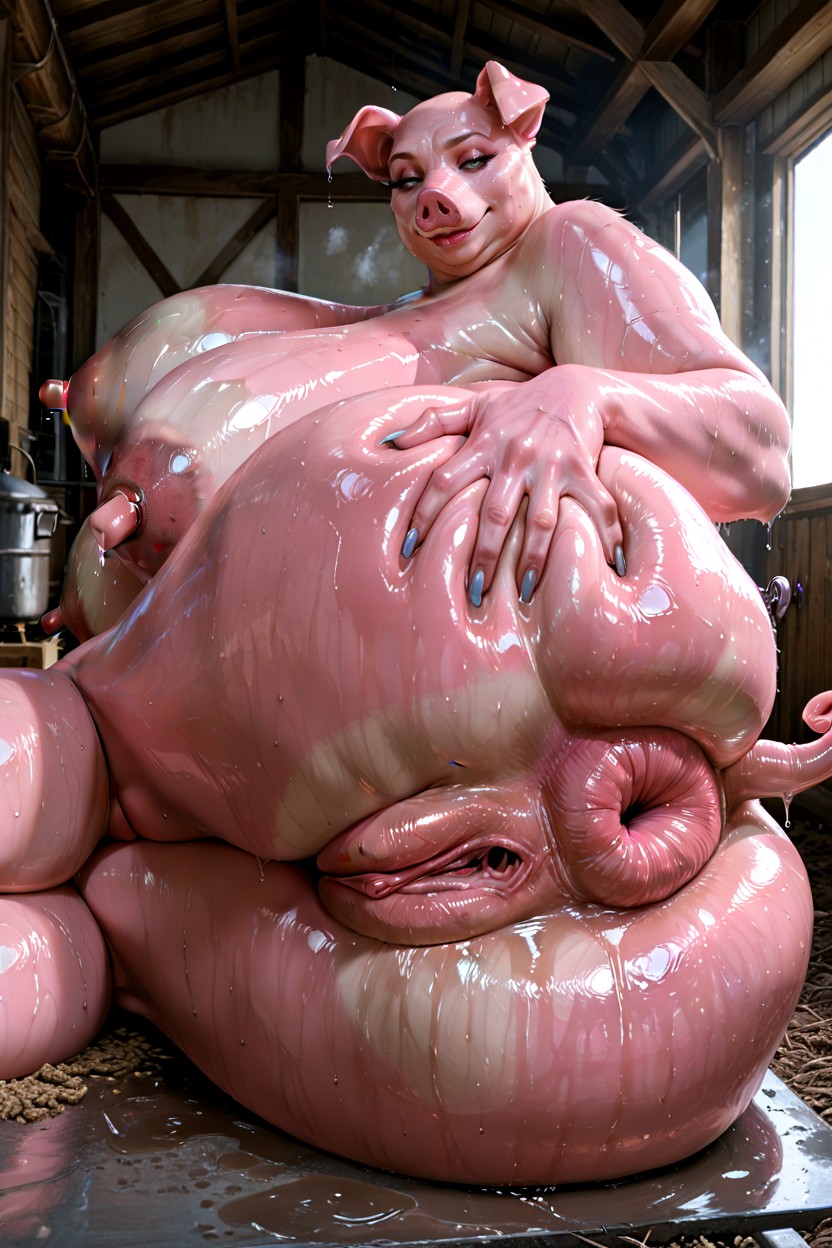 Hyper Colossal Puffy Anus, Legs Up, Erect Nipples Furry AI Porn