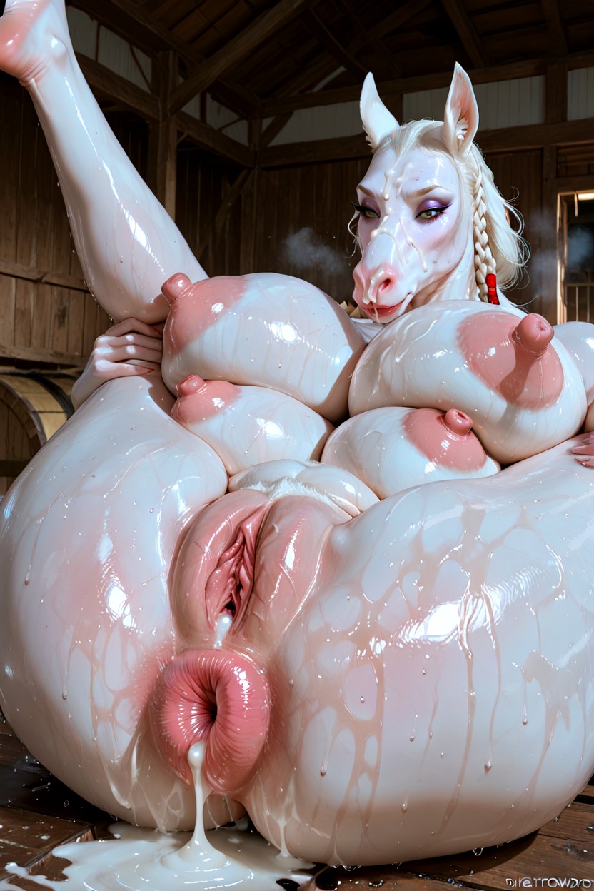Oiled Skin, Breasts, Udders Furry AI Porn