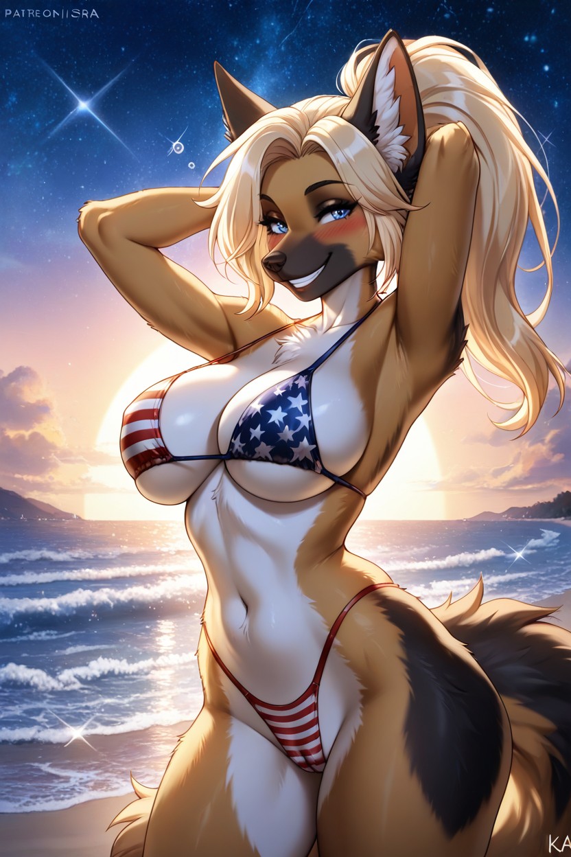 Bangs, White Fur, Bikini Furry AI Porn