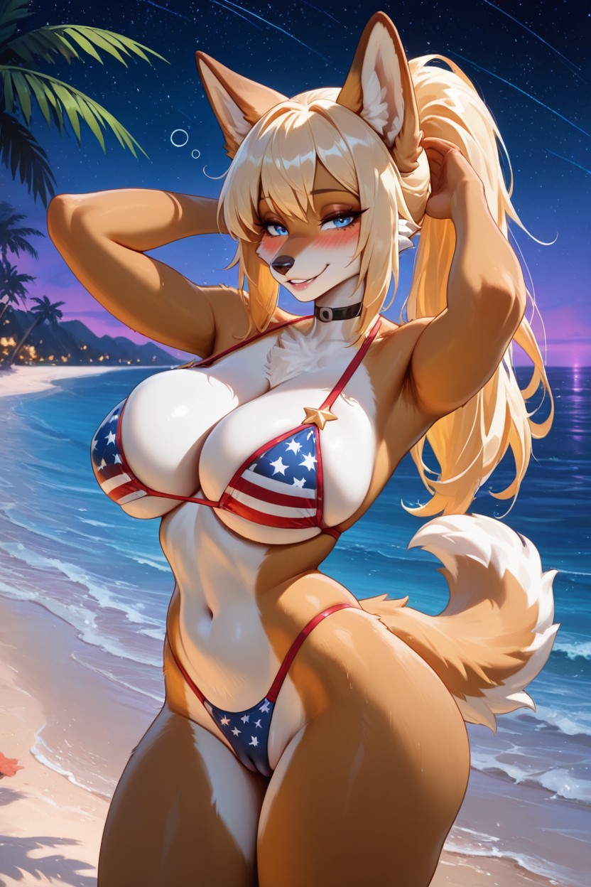Cute, Light Beige Fur, Thong Furry AI Porn