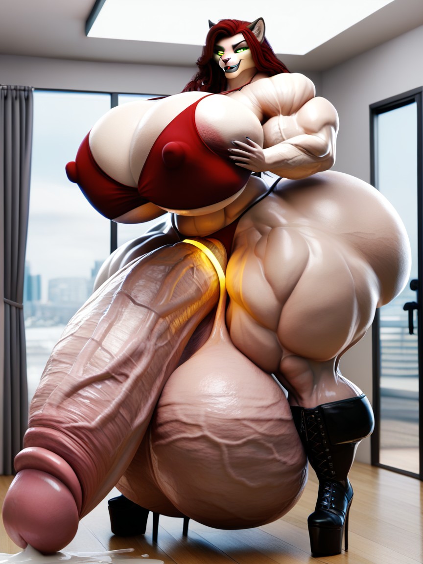Female, Large Nipples, Hyper Gigantic Testicles Furry AI Porn