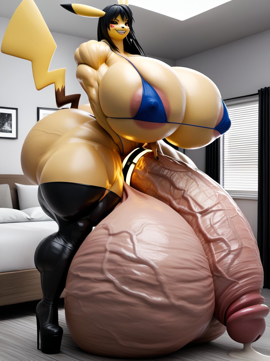 Impossibly Gigantic Girthy Penis, Hyper Gigantic Veiny Penis, Wide Hips Furry AI Porn