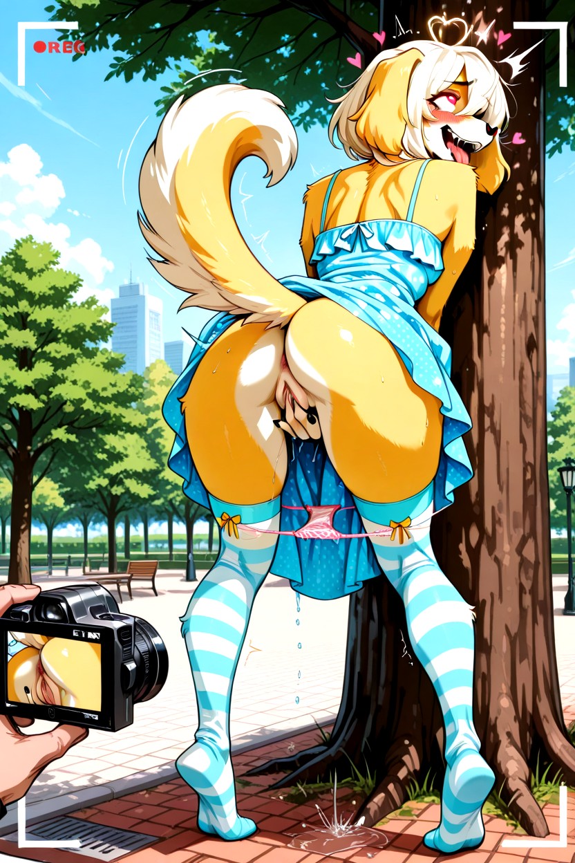 Glowing Eyes, Front View, Female Masturbation Furry AI Porn