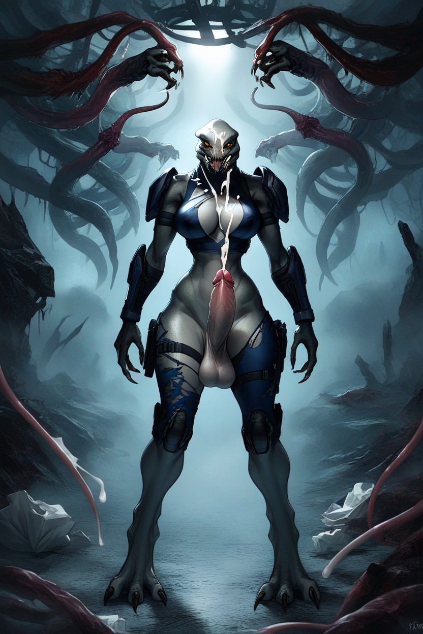 Swollen Organic Tissue, Mutation, Tall Muscular Alien Physique Furry AI Porn
