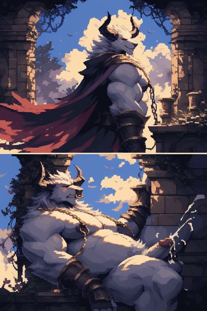 Very Awa, White Minotaur Anthro, Nose Ring Furry AI Porn