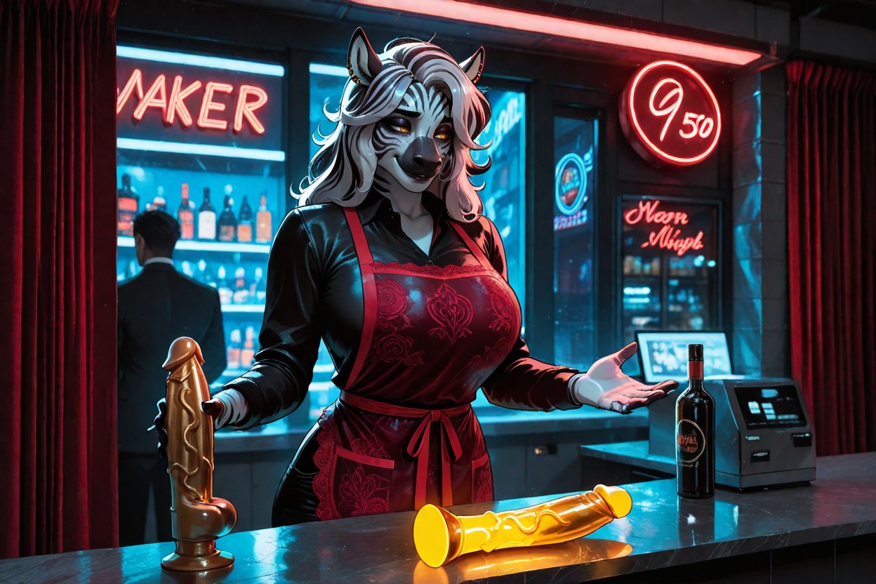Behind Her Is A Hallway Entrance Covered By Heavy Red Velvet Curtains, 18+, Store Employee Has Huge Tits Furry AI Porn