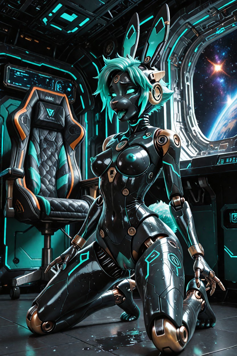 Robotic Body, Robotic Face, Kneeling On Floor Furry AI Porn
