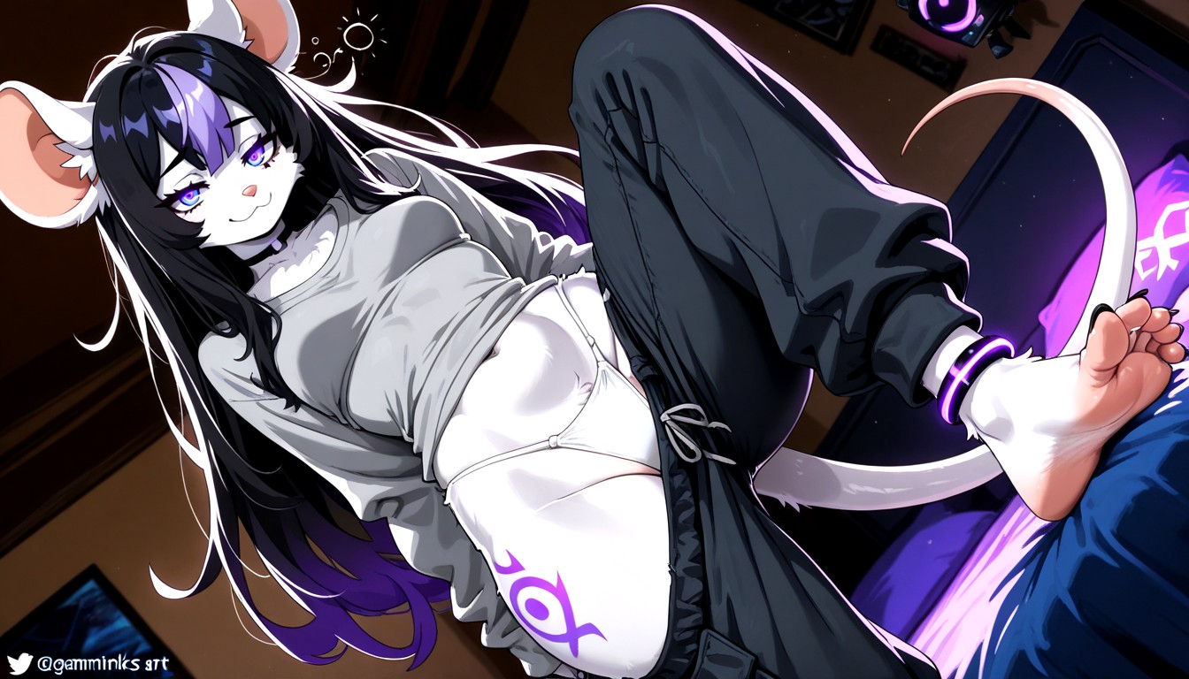Female, Long Length, Black Toenails Furry AI Porn