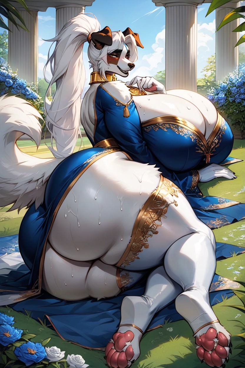 Breast Expansion, White Hair, Silk White And Gold Cock Curtain Furry AI Porn