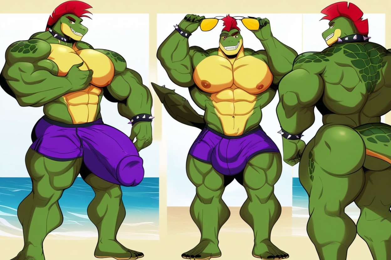 Hyper Abs, Lifting Purple Star Sunglasses, Huge Biceps Furry AI Porn