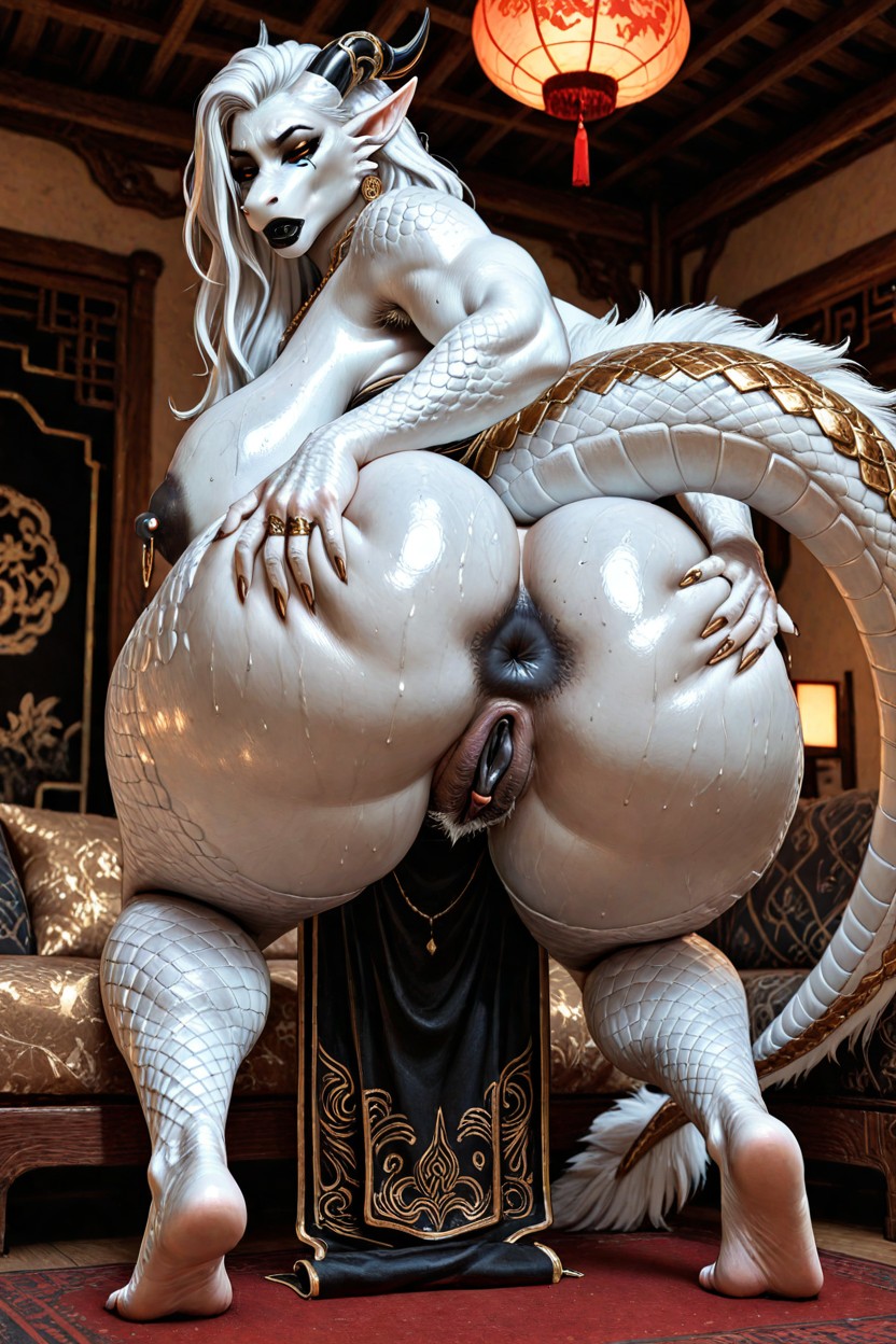 White Fur, Female, Thick Hips Furry AI Porn