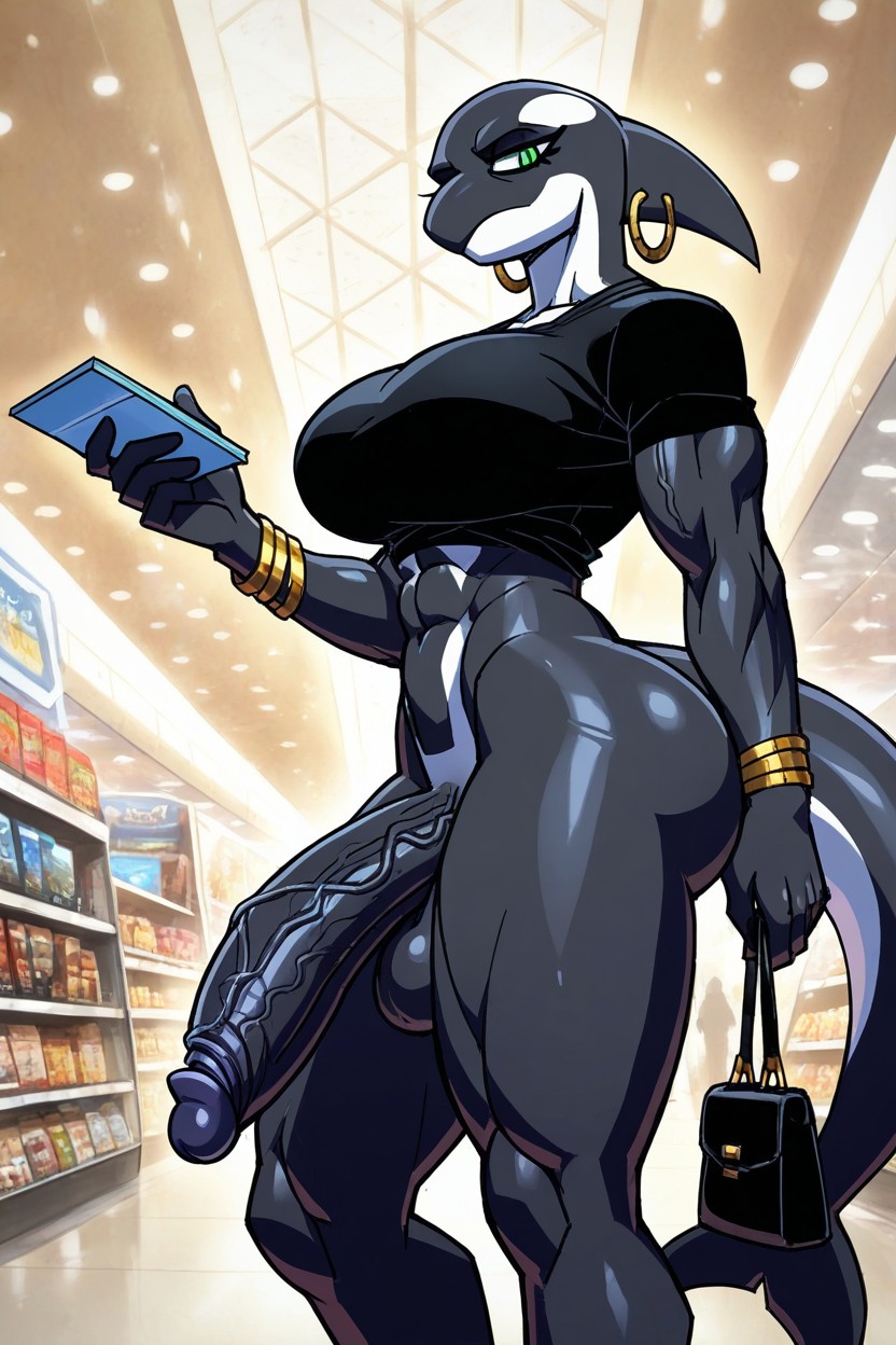 Black T-shirt, White Legging, Bracelets Furry AI Porn
