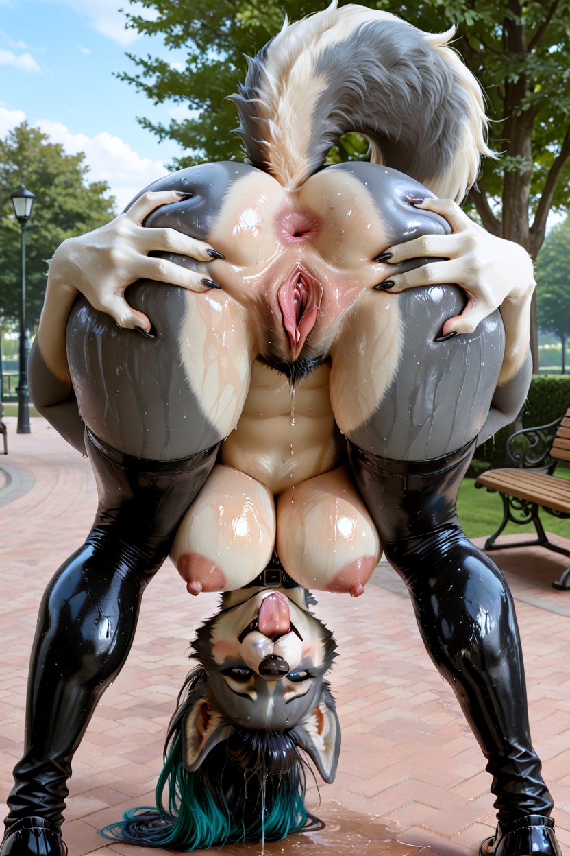 Legs Apart, Fur Layer Covering All Her Body, Spreading Ass Cheeks Furry AI Porn