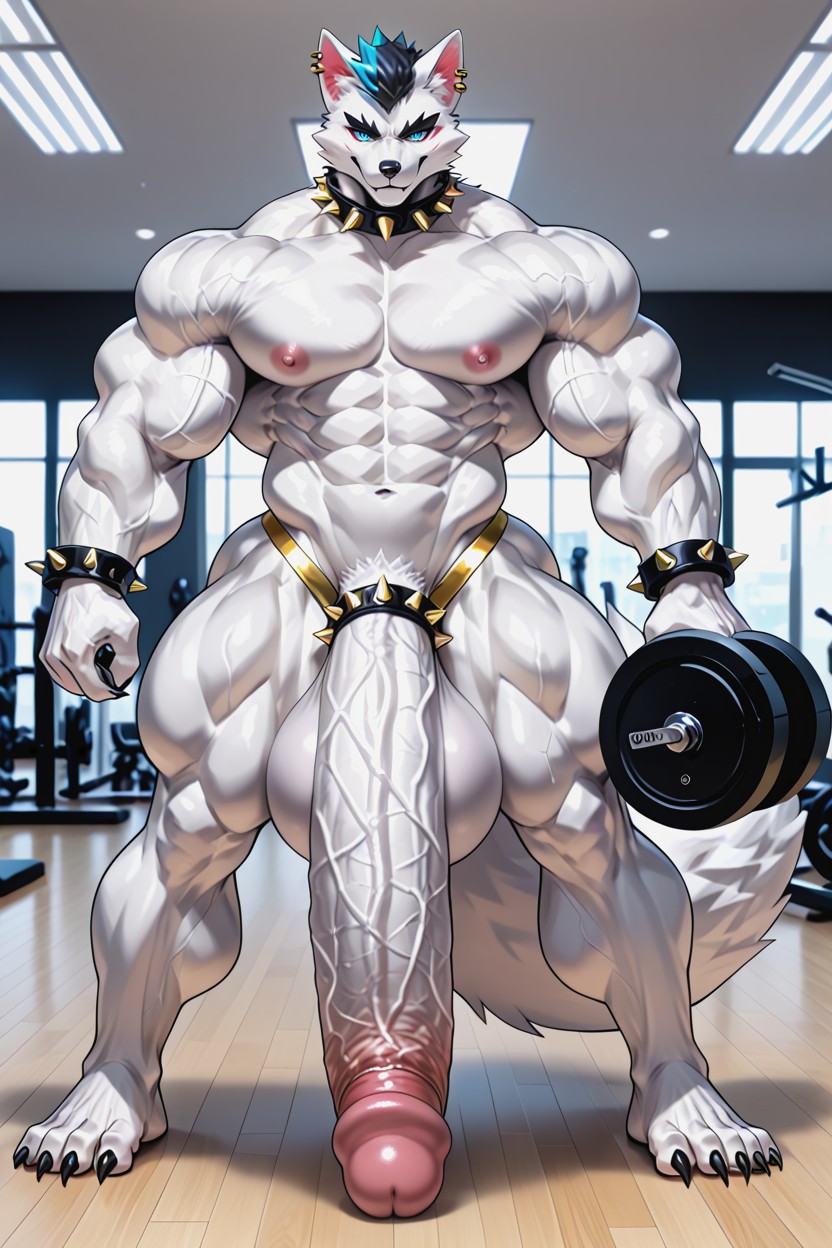 Enormous Colossal Oversized Ultra Gigantic Long Penis, Gold Jockstrap, Fox Tail Furry AI Porn
