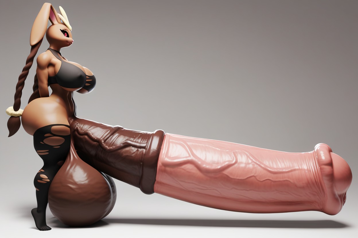 Hyper Sized Horsecock, Cock Longer Than Body, Side View Furry AI Porn