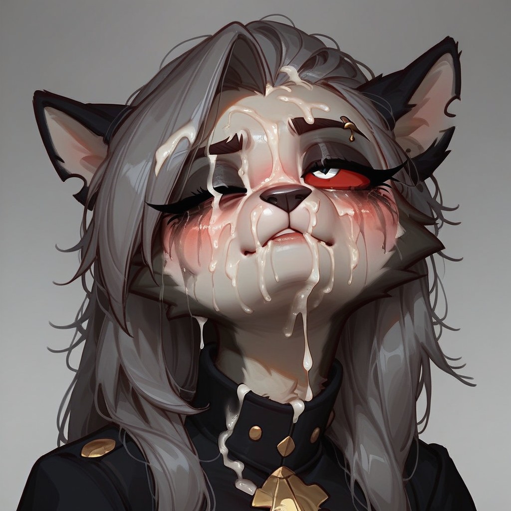 Tired Face , White Iris, Saliva On Face Furry AI Porn