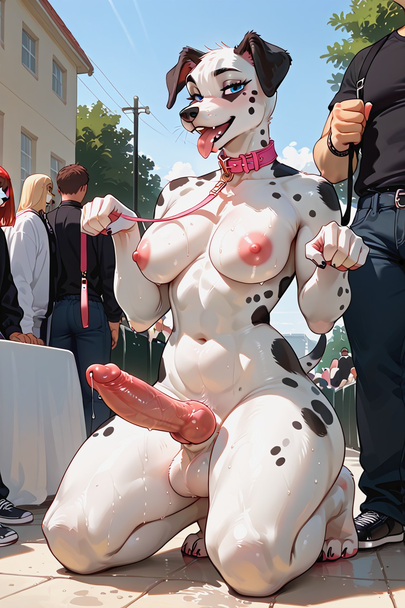 Huge Long Thick Knotted Dogscock, Curvy Body, Public Park Furry AI Porn