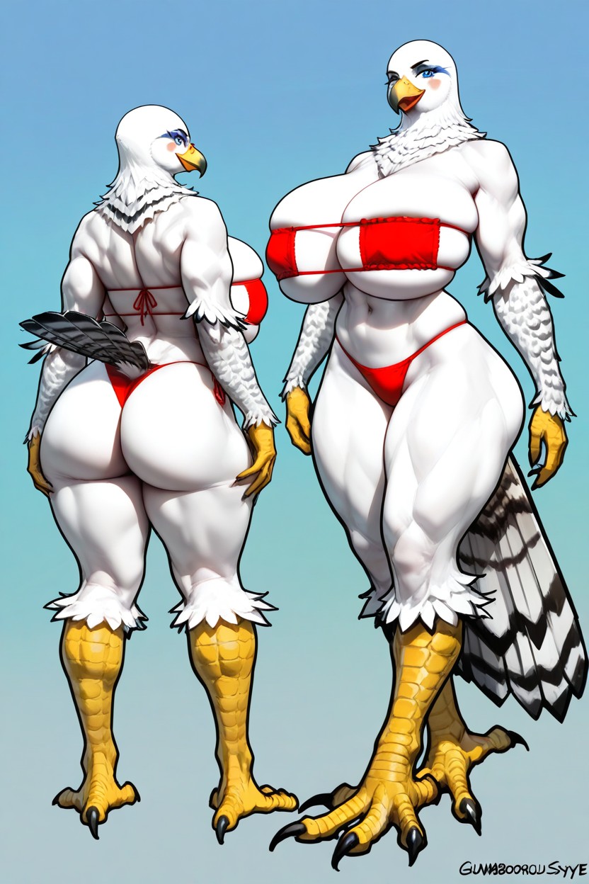 Feathers On Arms, Bird Legs, Heavy Black Eye-liner Furry AI Porn