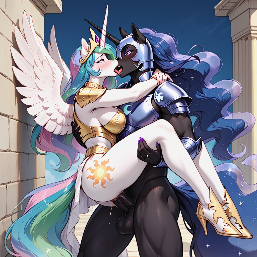 Horn, Princess Celestia Have White Body And Pastel Hair And Tail, Triceratops Doggystyle Furry AI Porn