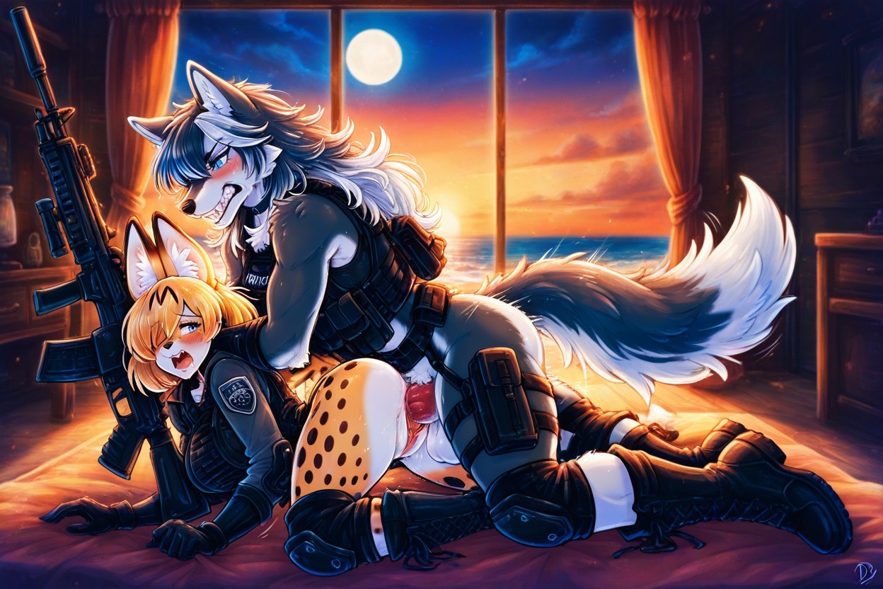 Mouth Open Showing Snarling Teeth, Person, Bedroom Furry AI Porn