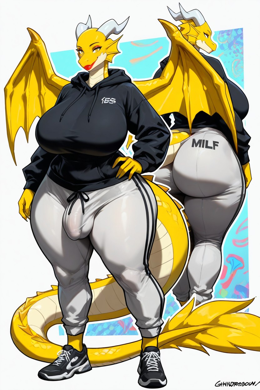 Monochrome Background, Front And Back Views, Futanari Furry AI Porn